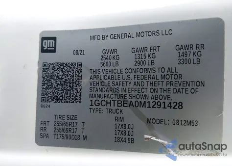 2021 Chevrolet Colorado 4Wd Long Box Wt from USA, damaged, VIN 1GCHTBEA0M1291428